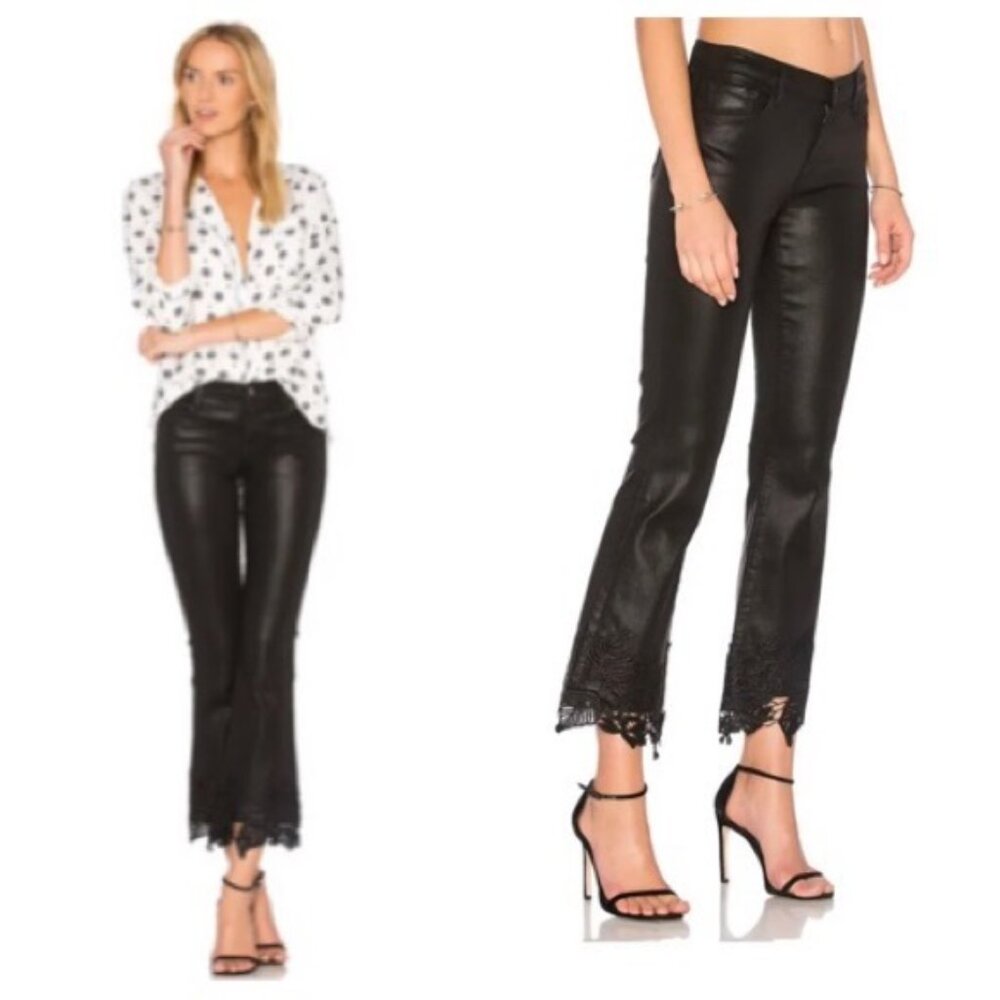 J Brand Selena Mid Rise Crop with Coated Black Lace Jeans